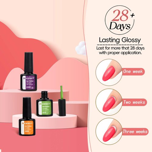PHOENIXY Gel Nail Polish Kit with U V Light 48W, 66 Pcs 135 Effect Gel Nail Polish Set Base Glitter Top Coat Gel Nail Kit Manicure Tools Gifts for Women