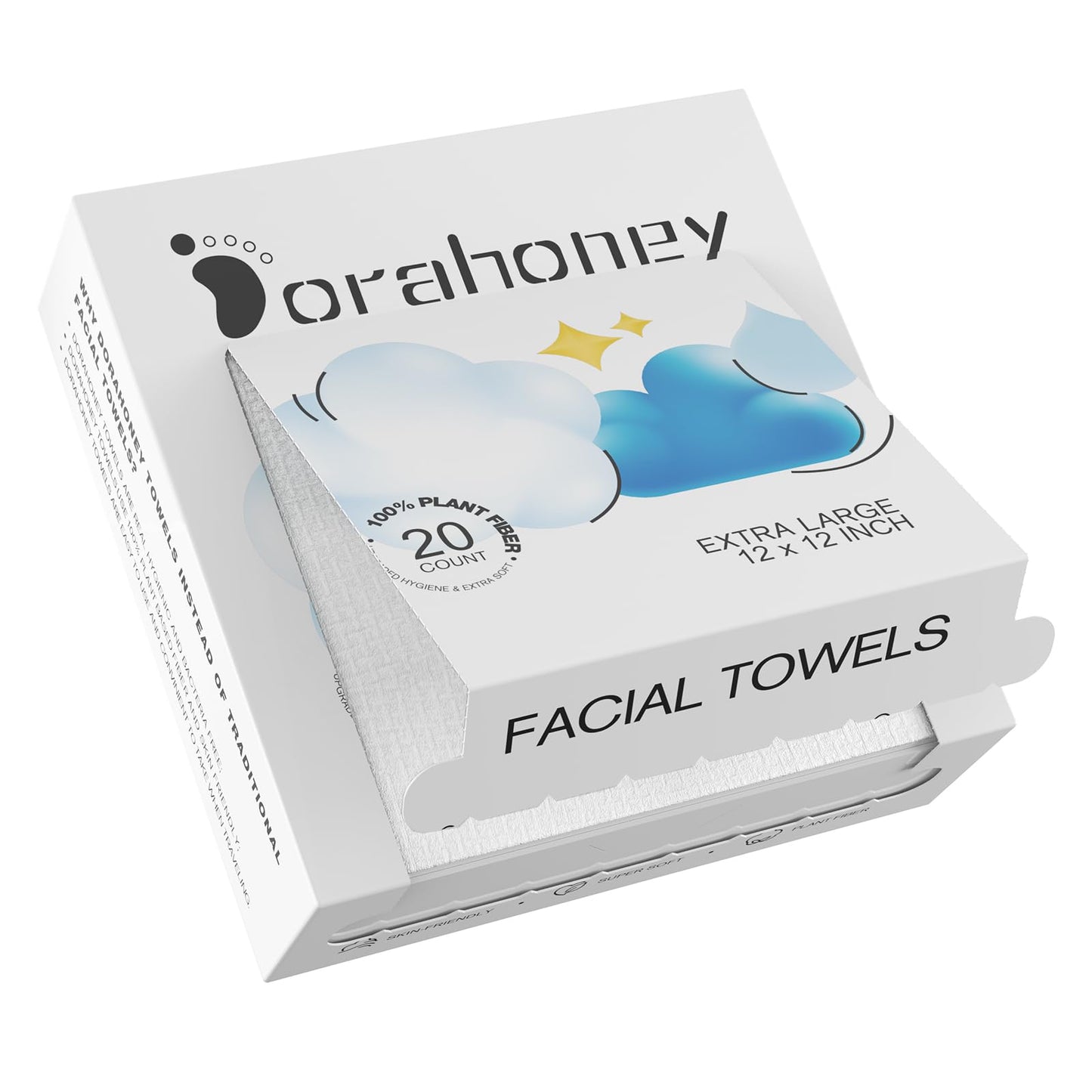 Dorahoney Disposable Face Towels Travel, 12"×12" Extra Large Face Towelettes, Ultra Soft Facial Towels for Sensitive Skin, Makeup Remover Dry Wipes, 40 Count (2 Packs of 20)