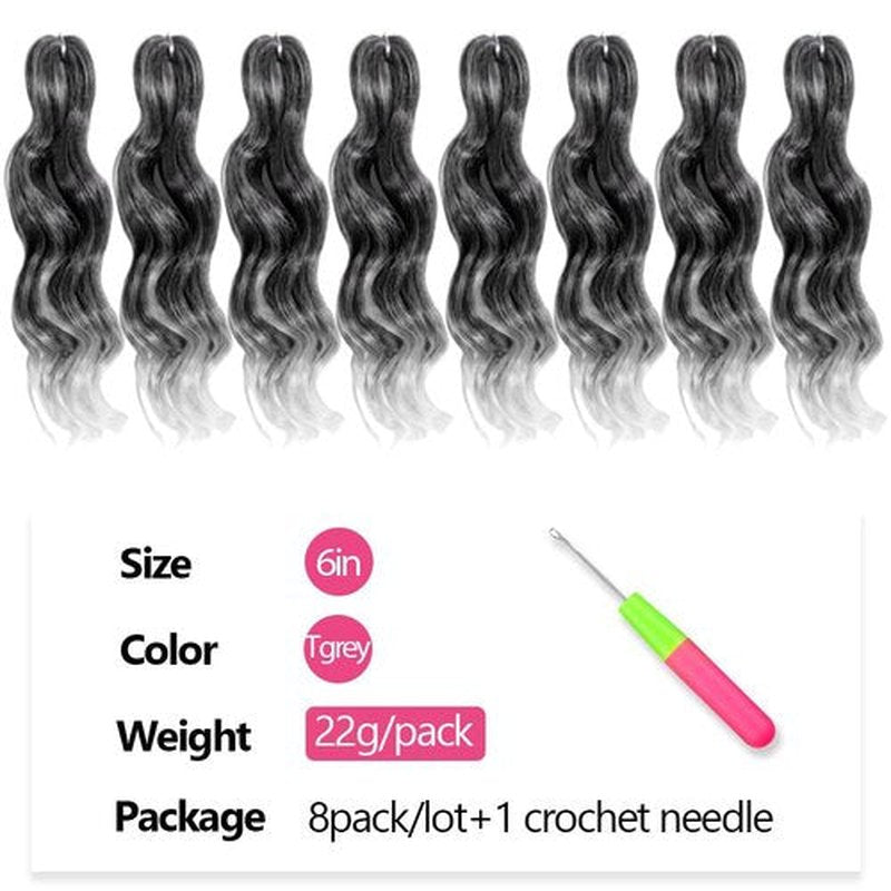 Niseyo NU Ocean Wave Crochet Hair 6 Inch 8 Packs Soft Deep Twist Crochet Braids Synthetic Wavy Braiding Hair Extensions T Grey (Ombre Gray)