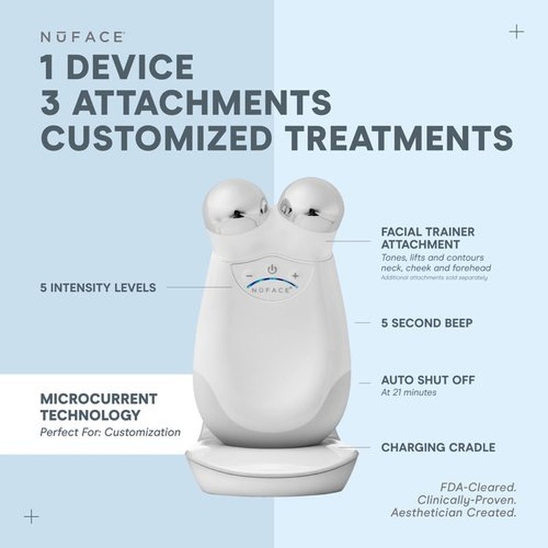 NuFACE Trinity FDA Cleared Microcurrent Facial Device Kit - NuFACE Microcurrent Device, Wrinkle Reducer + Effective Lip & Eye Attachment for Targeted Face & Neck Treatment + Aqua Microcurrent Gel
