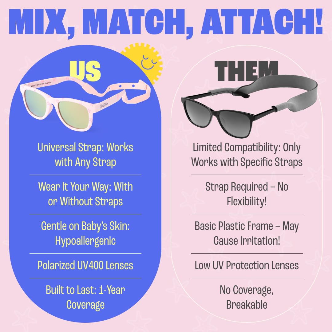 BABY SUNNIES Polarized Baby Sunglasses with Strap - Unbreakable Flexible Infant Sunglasses for Toddlers & Newborns 0-24 Months - Sky Blue - Baby Beach Essentials - Infant Travel Essentials
