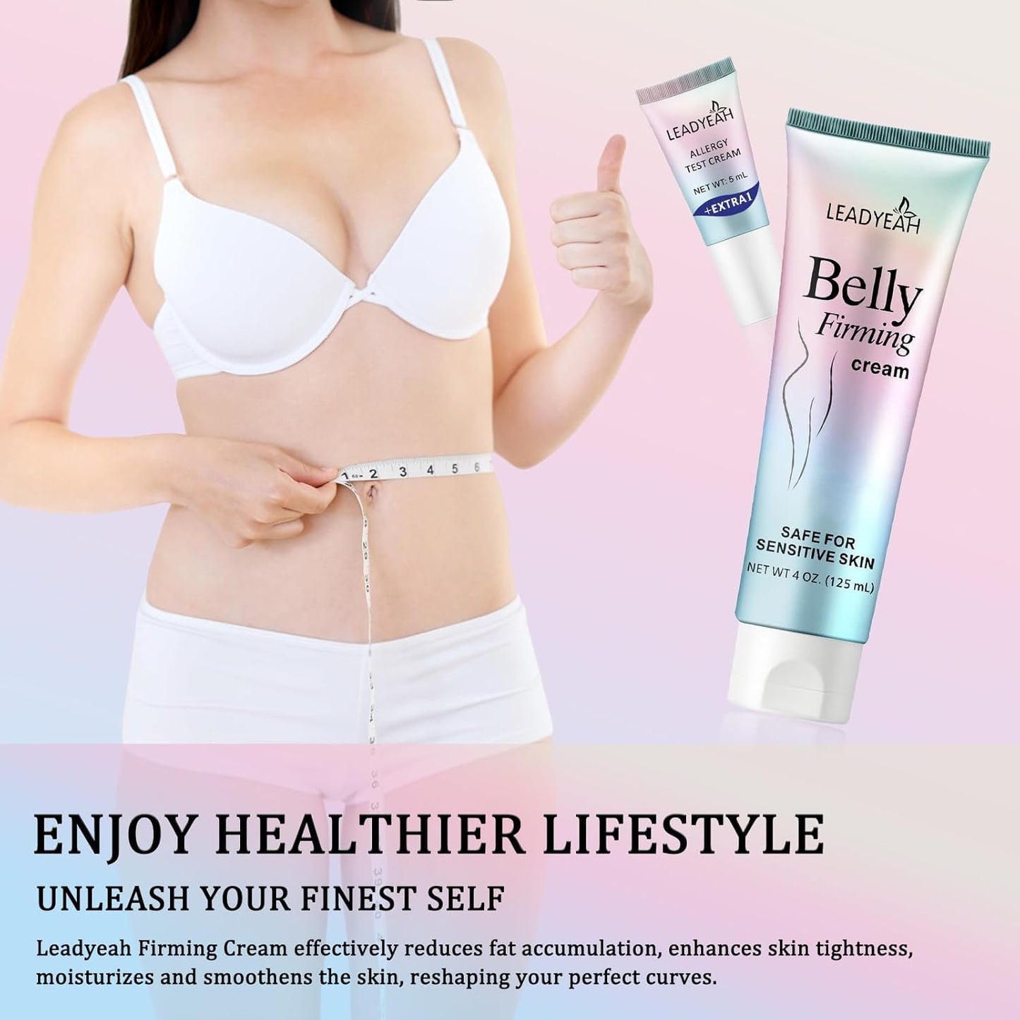 Leadyeah B Flat Belly Firming Cream - Moisturizing, Firming for Stomach, Thighs and Butt, Body Lotion for Women and Men, 125 ML
