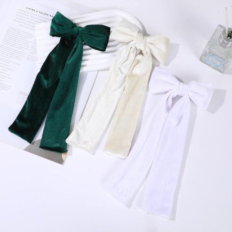 2PCS Velvet Hair Bows, Hair Ribbon Clips Big Fall Alligator Clips Hair Accessories for Women Girls (Green)
