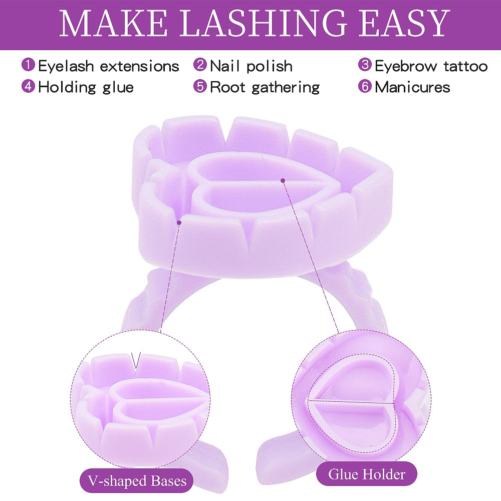 200pcs Disposable Plastic Eyelash Flower Glue Ring Lash Extension Blossom Holder Cup (Heart shape-Purple)