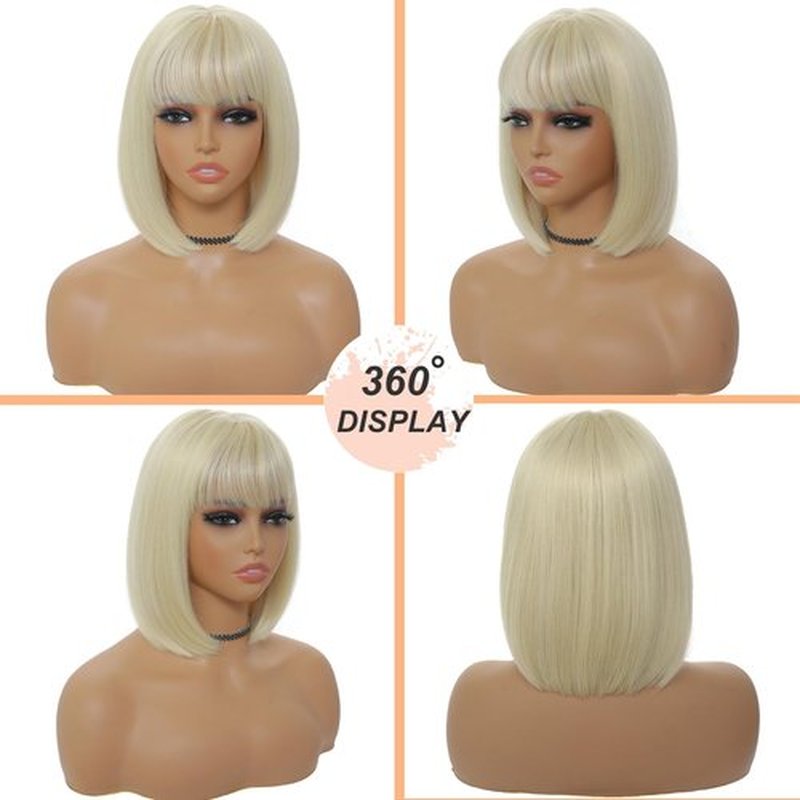 BEAUTIFA Blonde Wig with Bangs for Women 12 Inch Short Straight Blonde Wigs Short Bob Wig Heat Resistant Synthetic Colorful Wig