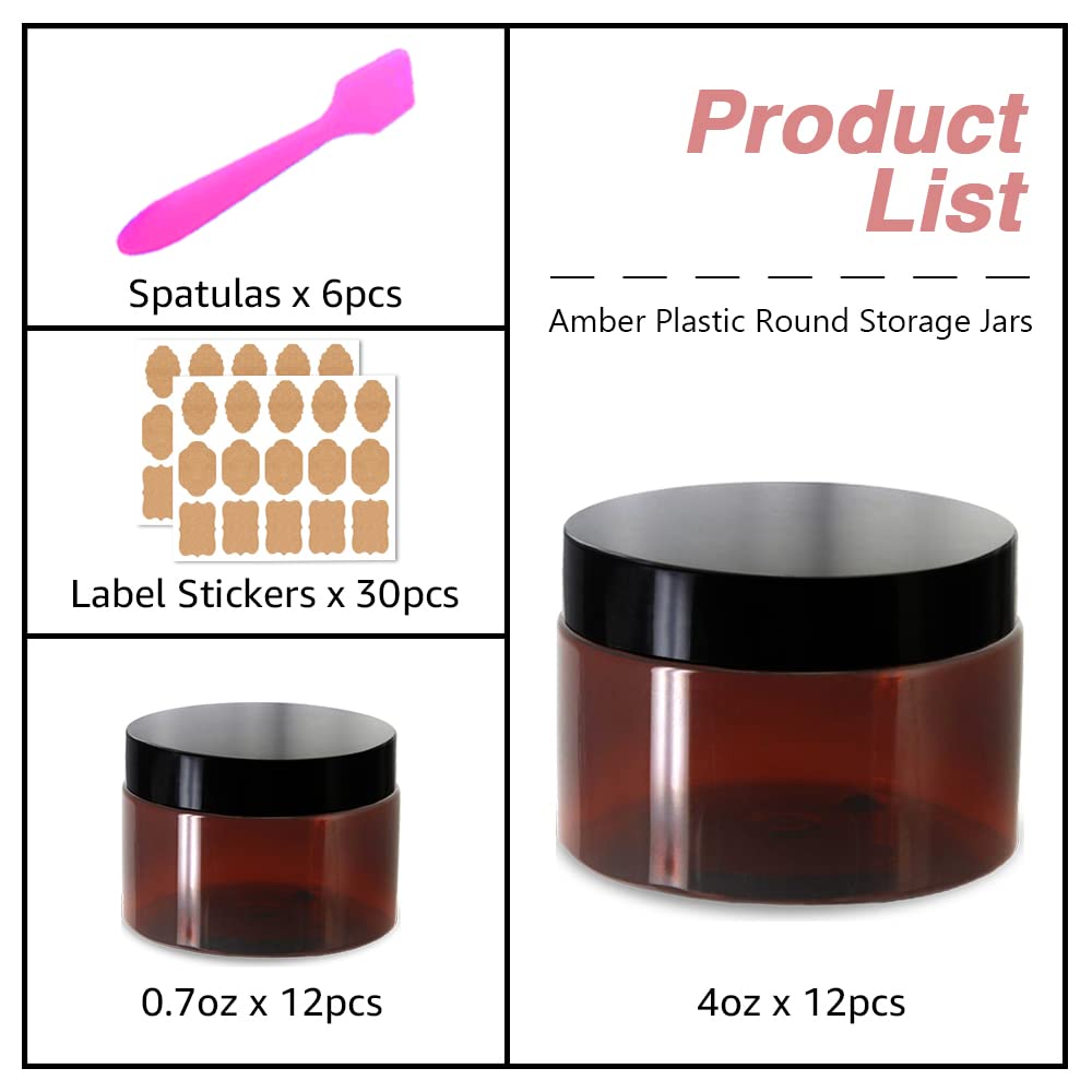 4oz Plastic Jars with Lids 4 oz Amber Plastic Containers with Lids + 20g Sample Containers (Set of 24) Airtight Container for Lip Scrub, Body Butters, Cream, Slime, Craft Storage