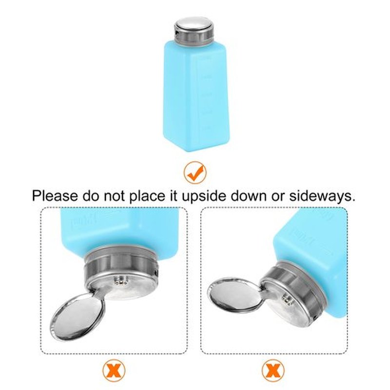 HARFINGTON 2pcs Solvent Alcohol Dispenser 250ml(8.8oz) Nail Polish Remover Push Down Liquid Dispenser Pump Bottle with Stainless Steel Press Head for Acetone Cleanser Polish Remover, Blue