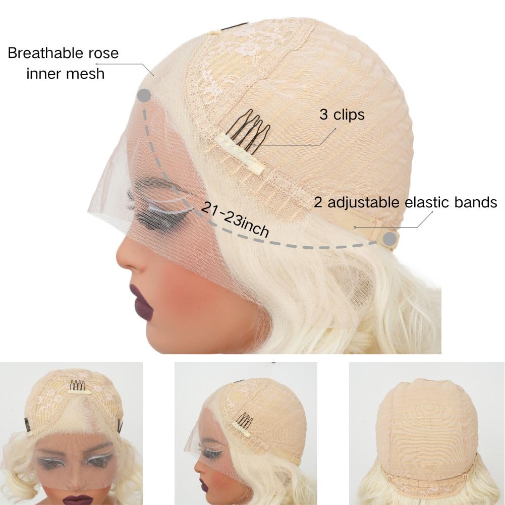 Salaibs Blonde Short Curly Lace Front Wig for Women Platinum Synthetic Hair Natural Hairline Wigs for Cosplay Daily Party Use