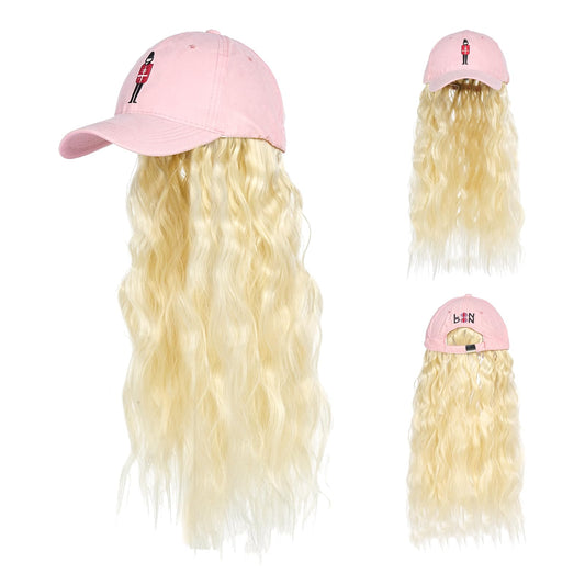 SUNBORRY Hat Wig for Women Baseball Cap with Hair hat with hair attached for women Extensions Adjustable Hat Attached 39" Long Wavy Hairpieces Synthetic Wig