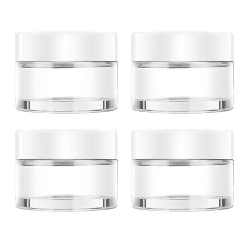 4 Pack 1oz Small Glass Containers with Lids, Tecohouse Glass Jars with White Lids & Inner Liners, Mini Travel Toiletries Container for Slime, Makeup, Cream, Lotion, Cosmetic