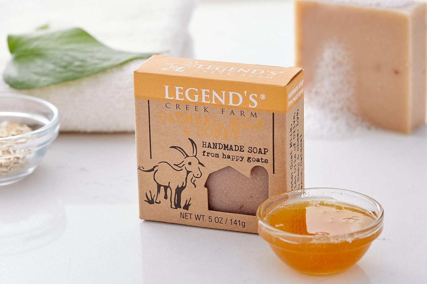 Legend's Creek Farm Goat Milk Soap - Cleansing Moisturizing Bar for Hands and Body - 5 Oz Creamy Lather, Nourishing, Gentle Natural Soap for Sensitive Skin (Oatmeal, Milk & Honey, Pack of 5)
