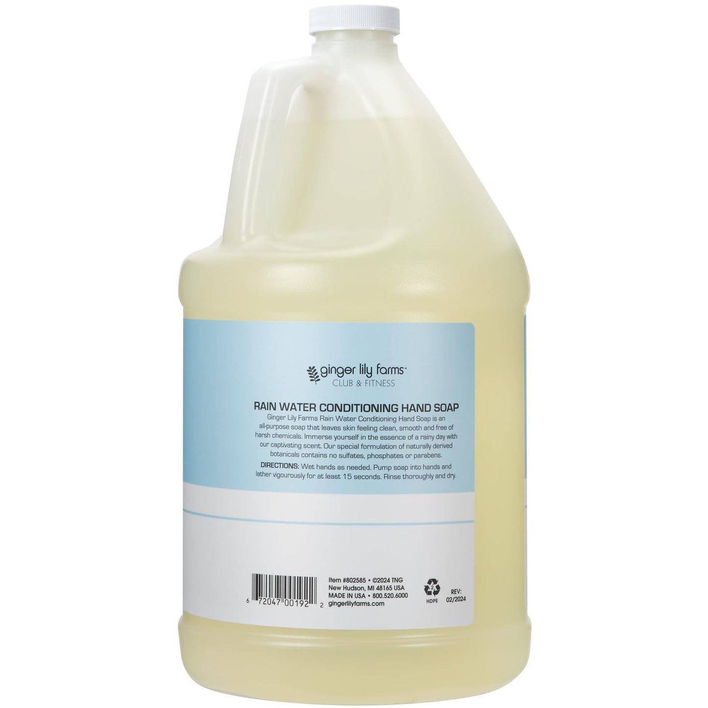 Ginger Lily Farms Club & Fitness Conditioning Liquid Hand Soap Refill, 100% Vegan & Cruelty-Free, Rain Water Scent, 1 Gallon (Pack of 4)