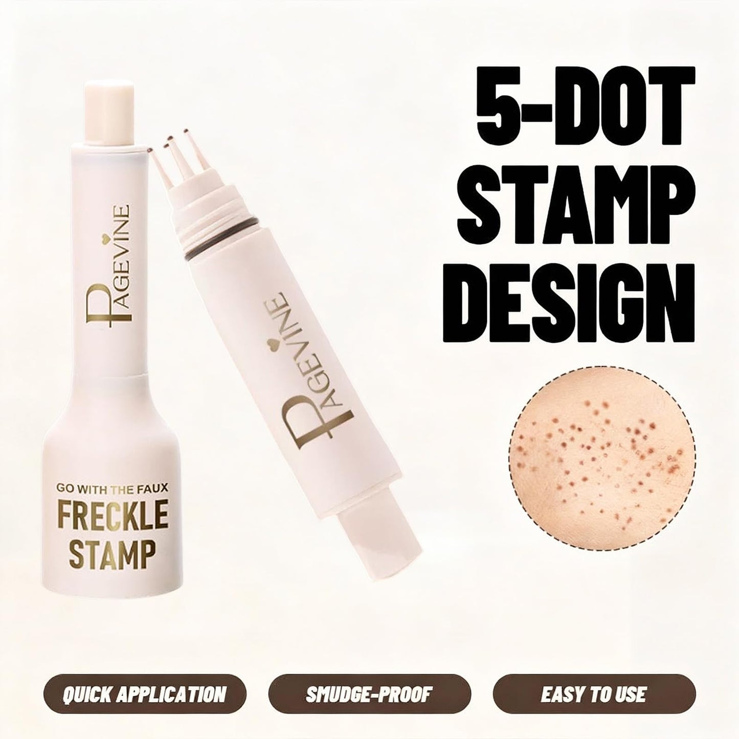 Freckle Stamp Pen,Fake Freckles Stain Marker Pencil Tool for Natural and Lifelike Sunkissed Face Freckle Makeup for Waterproof and Long-Lasting,Quick Dry 5-Point Faux Freckle Stamp Cushion, 02 Medium