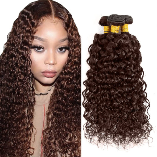 Dark Brown Human Hair Bundles Chocolate Brown Water Wave Bundles Color #4 Human Hair Bundles Unpocessed Brazilian Virgin Human Hair 3 Bundles 24 24 24 Inch Double Weft For Black Woman