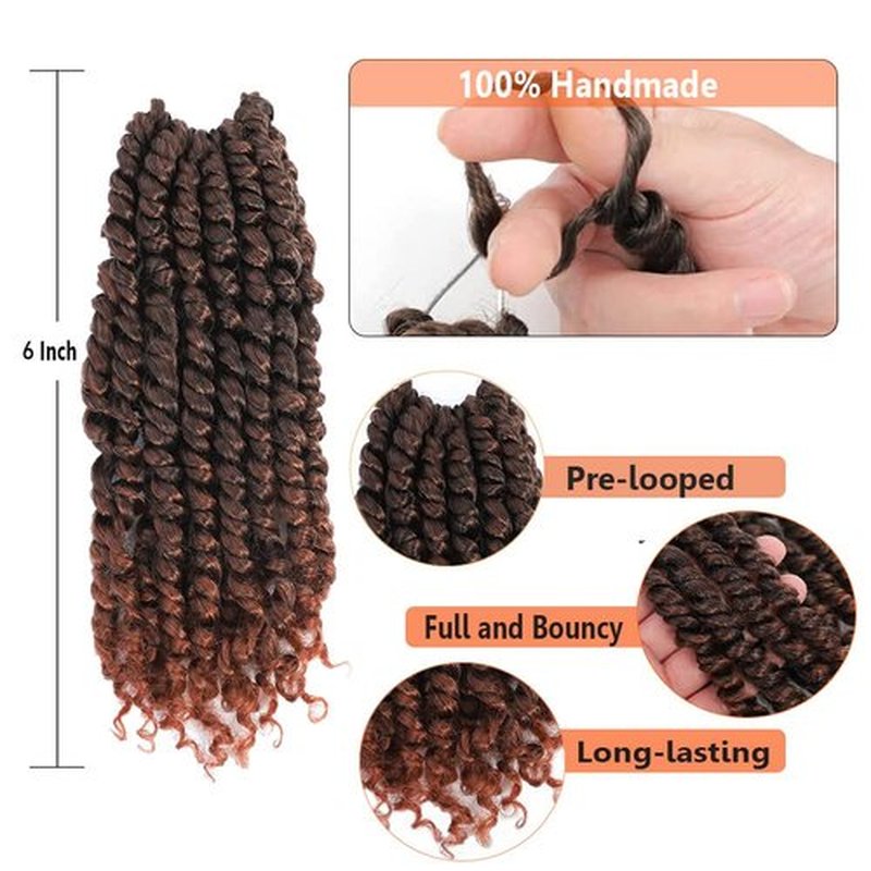Passion Twist Crochet Hair 6 Inch 8 Packs Pre-Twisted Passion Twist Hair Crochet Hair for Black Women Pre-Looped Crochet Braids Synthetic Crochet Hair Extensions #T350