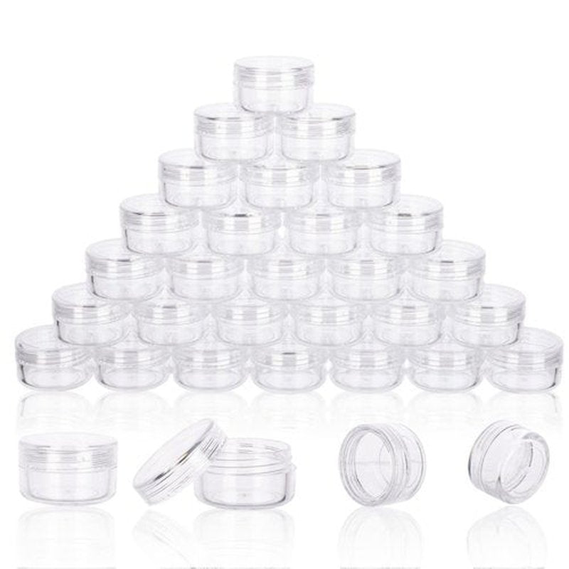 5 Gram Sample Containers with Lids, 200 Count 5ML Clear Sample Jars, Empty Lip Balm Containers with Lids, Small Makeup Travel Containers for Glitter, Lotion, Cream, Beads, with Labels, Mini Spatulas