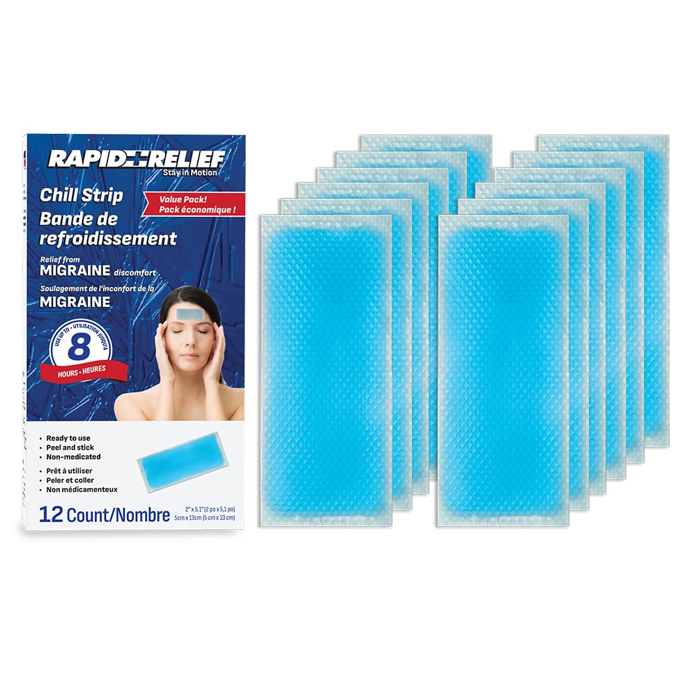 Rapid Relief Adult Cooling Gel Strips, 12 Count – Cooling Patches for Headache Relief, Migraine Reflief, Hot Flashes Menopause Relief, Hangovers & Hot Weather