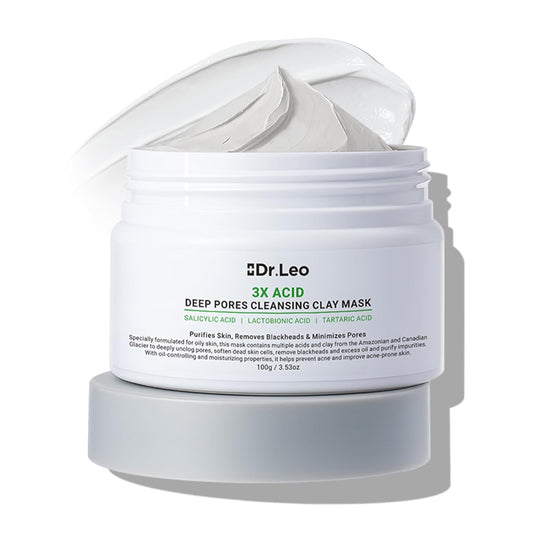 Acid Clay Mask - Deep Cleansing Facial Skincare with Amazonian White & Glacier Clay | Pore Minimizing, Oil Control, 3.53 oz