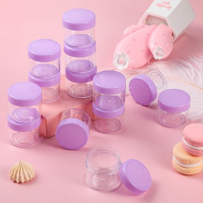 20 Pieces Round Pot Jars Plastic Cosmetic Containers Set with Lid for Liquid Creams Sample, 20 ml/ 0.7 oz (Purple Lid)