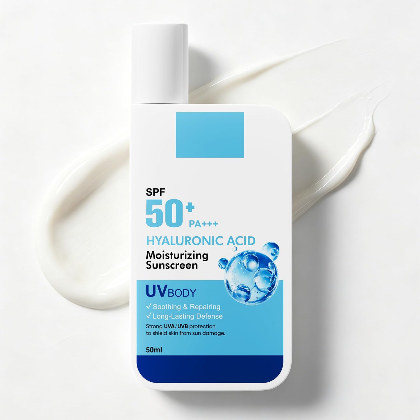 Moisturizing Sunscreen SPF 50 PA++++ with Hyaluronic Acid | Daily Face & Body Sun Protection, Lightweight, Non-Greasy, Suitable for All Skin Types Including Sensitive Skin, 1.7 oz