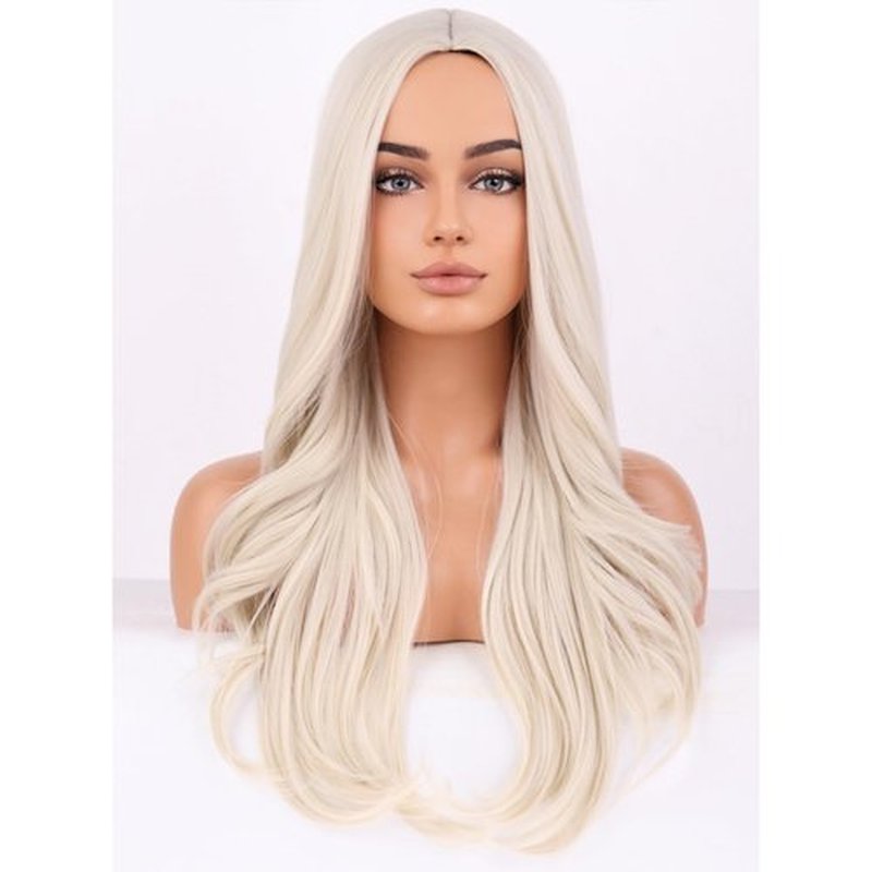 BERON Platinum Blonde Wigs Long Wavy Wig for Women Natural Curly Light Blonde Heat Resistant Synthetic Hair Wigs for Cosplay Party Daily or Used