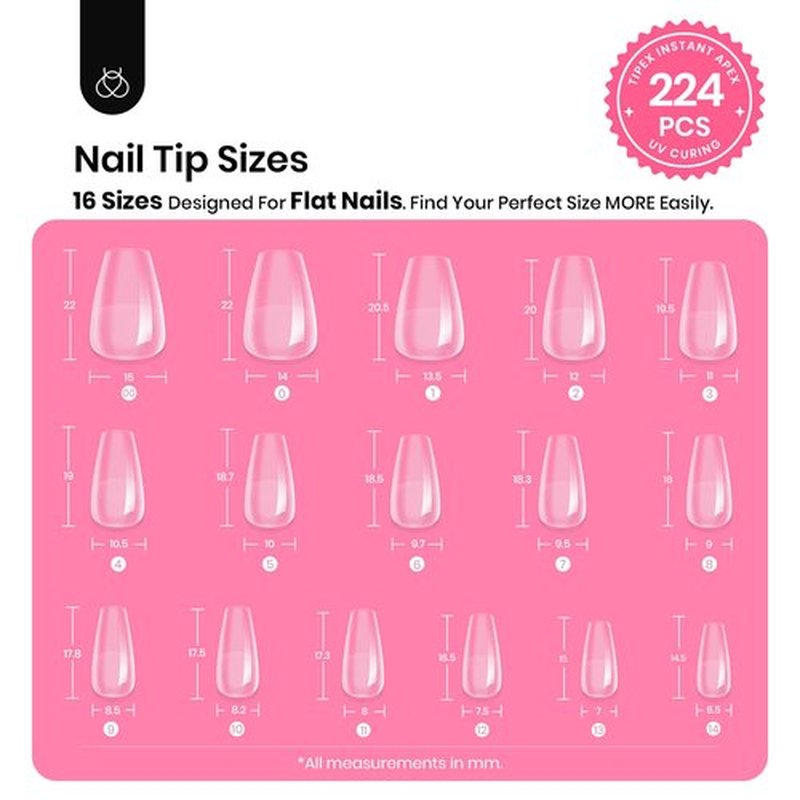 Beetles Tipex Gel Nail Kit Short Coffin Instant Apex Nail Tips, 224 Pcs Pre-Building&Pre-Etched Coffin False Nail Tips with Uv Nail Glue, LED Mini Nail Lamp-Thick Acrylic Nail Set for Flat Nails