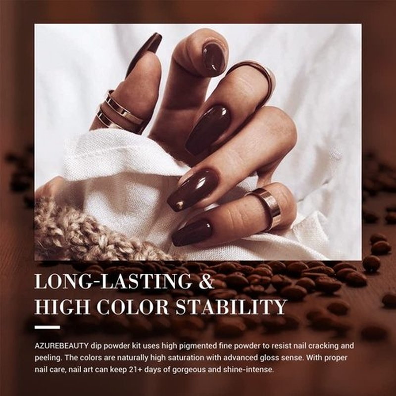 AZUREBEAUTY Nail Polish Set, 8 Colors Brown Glitter Nude Glitter Fall Winter Quick Dry Natural Vegan Nail Lacquer Strengthening Treatment Kit with Top Coat DIY Salon at Home