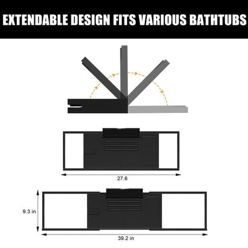 Premium Bathtub Caddy Tray,Expandable Bamboo Bath Tray for Tub,Foldable Minimalist Bathroom Accessories with Book Stand for Home Spa Relaxing,Unique House Warming Gifts,Black