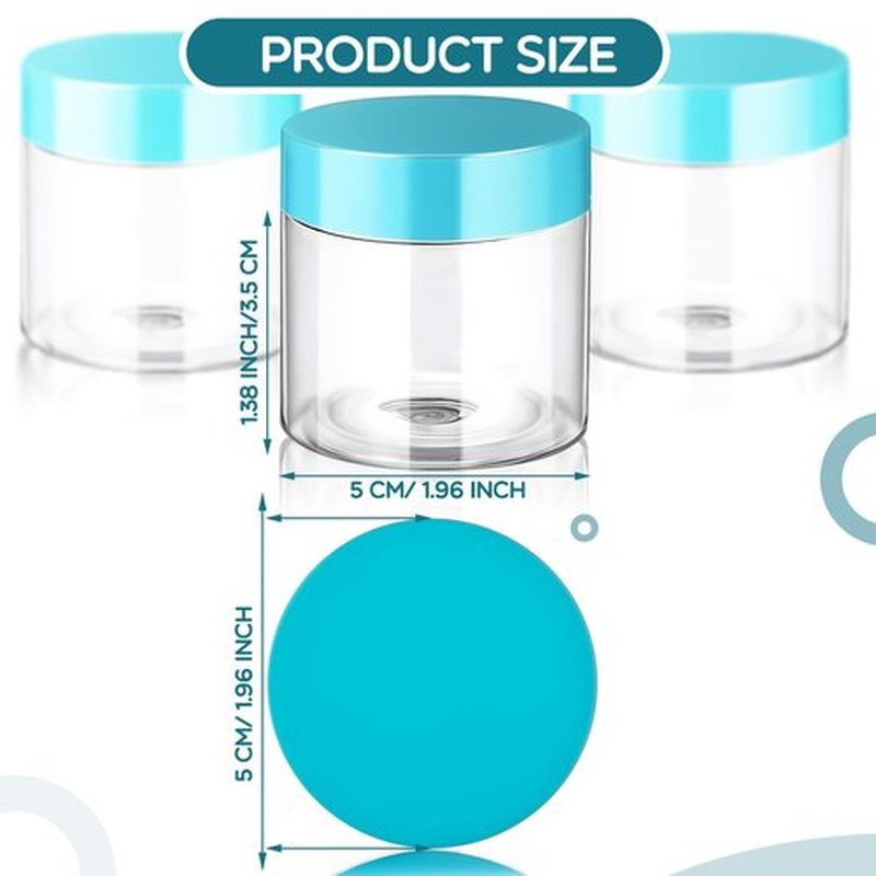6 Pack Clear Container with Lids Small Plastic Pot Jars Wide Mouth Round Leak Proof Plastic Container Jars with Lid for Travel Storage, Eye Shadow, Nails, Paint, Jewelry (2 oz, Blue)