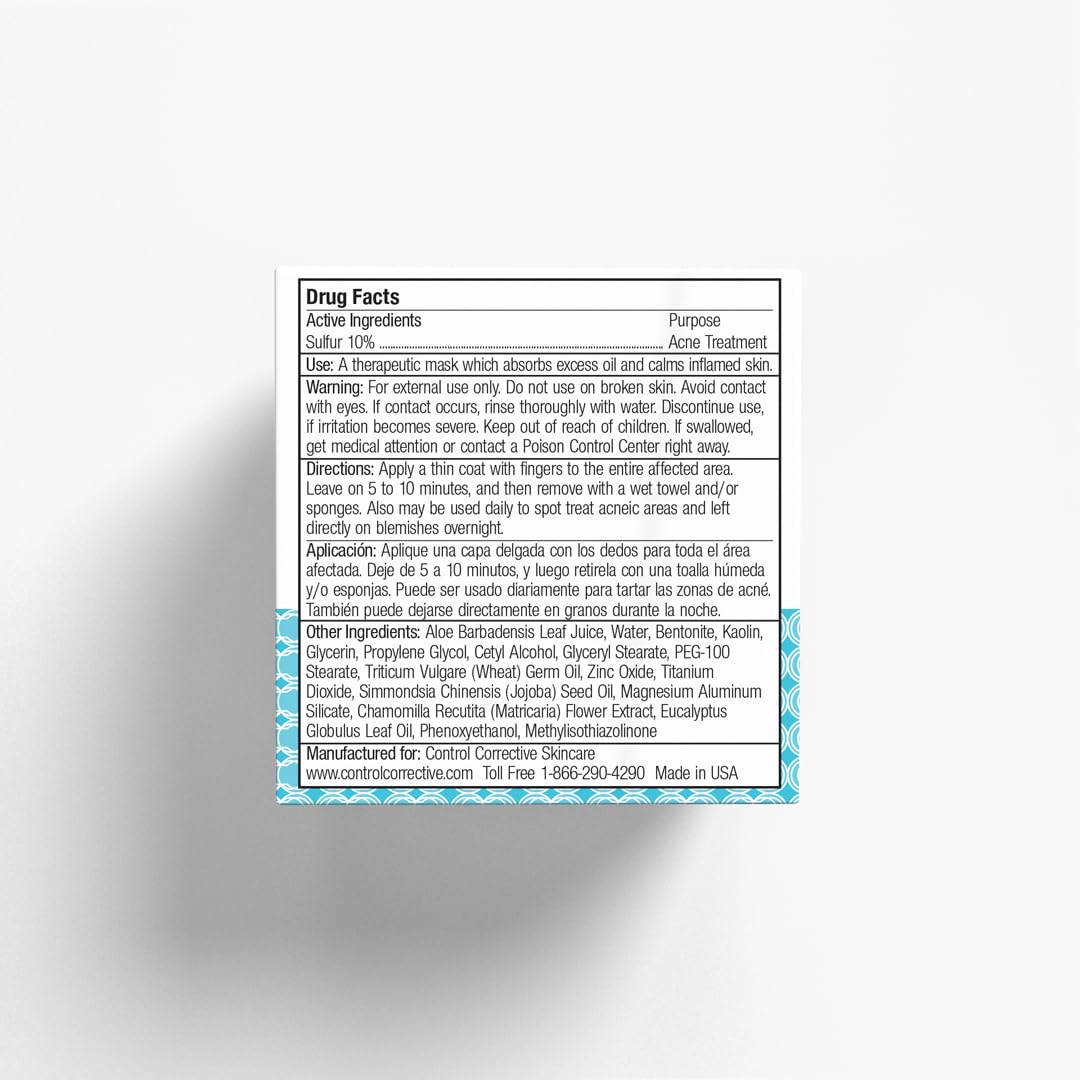CONTROL CORRECTIVE Sulfur Calming Mask – 10% Sulfur with Aloe and Clay for Oil Control and Soothing Care, 2 oz