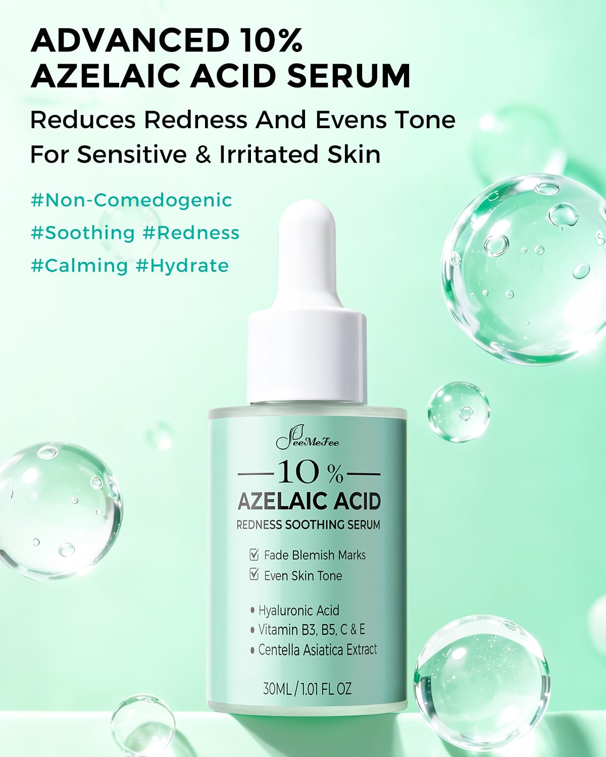 Azelaic Acid Serum,10% Azelaic Acid for Face – 20,000ppm Niacinamide, 5,000ppm Vitamin B5 – Centella Asiatica & Hyaluronic Acid - Soothe Redness, Refine Texture, and Hydrate, Korean Skincare 1 Fl Oz