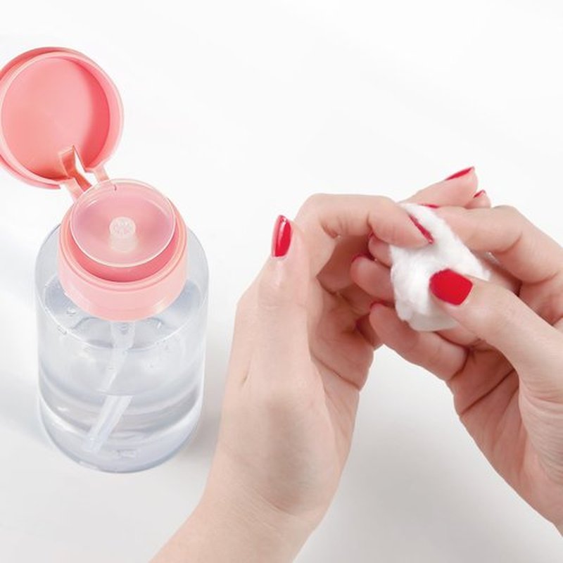 Push Down Pump Dispenser Bottles: Refillable Liquid Containers for Alcohol, Nail Polish Makeup Remover, Salon, Hospital, Travel Use, Pink+Clear