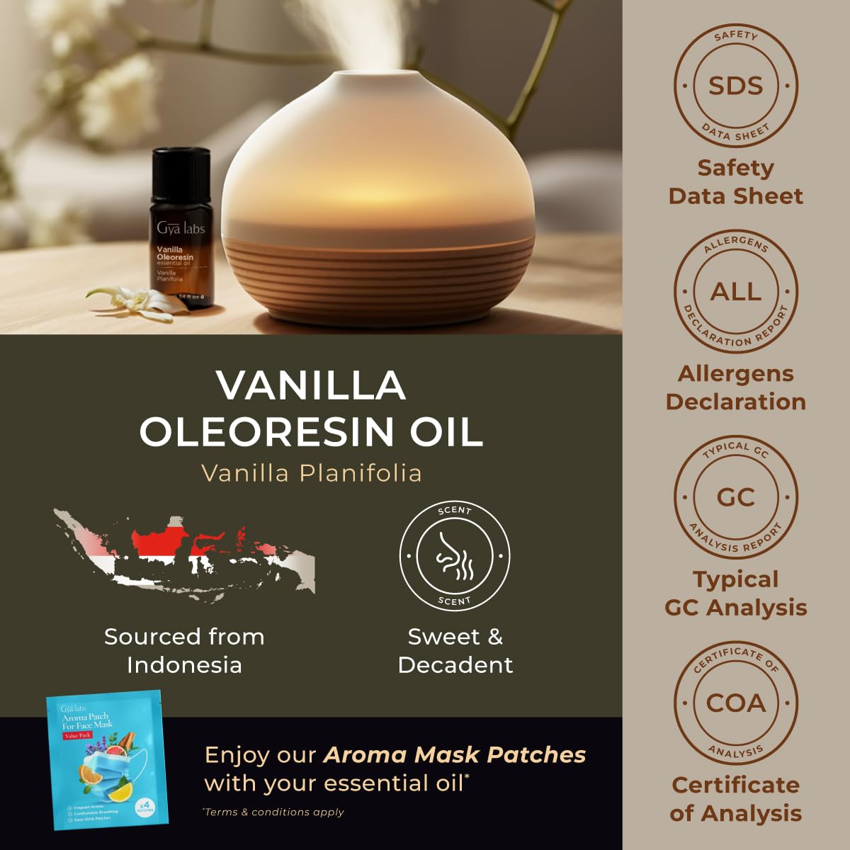 100% Pure Vanilla Essential Oil - 0.34 Fl Oz - Vanilla Oil for Hair, Skin, Diffuser, Aromatherapy & DIY Candle Making Scent