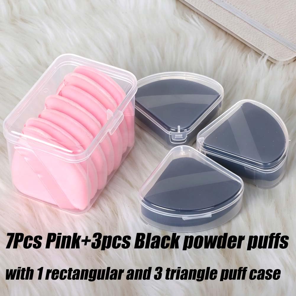Ocim 10Pcs Powder Puffs for Face Powder,Soft Velour Triangle Beauty Puff,Makeup Pressed,Baking & Setting Powder Sponge Applicator Pads with Case,Black&Pink