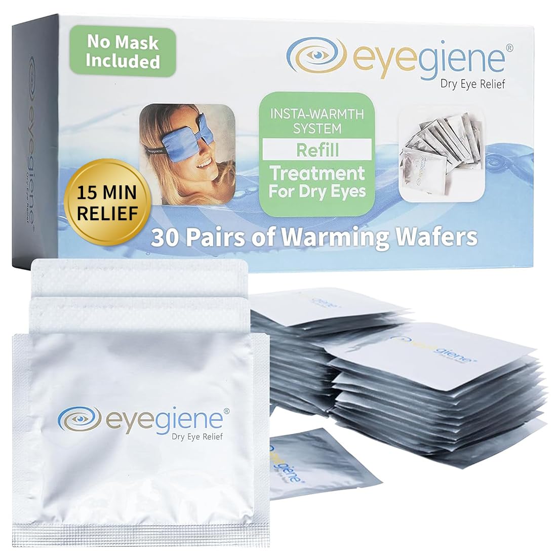 EyeGiene 30 Pairs of Warming Wafers for Insta-Warmth System Eye Mask, Dry Eye Mask, Multi-Use Heat Treatment for Dryness, Fatigue, Styes, Blepharitis, Medical Device, Travel Accessories, Refill Pack