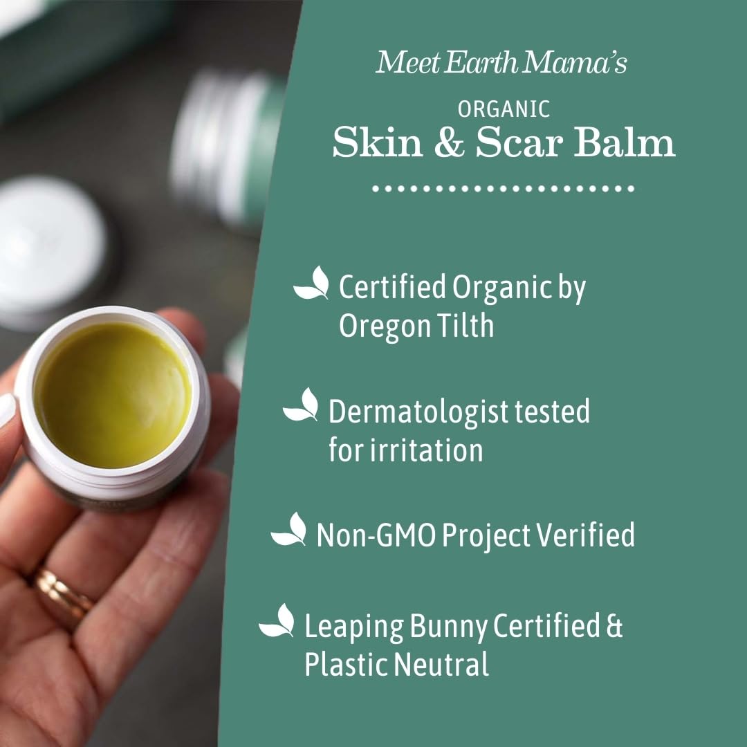Earth Mama Organic Skin & Scar Balm |C-Section Recovery Skin Care, Pregnancy Stretch Mark Scar Cream with Organic Jojoba Oil, Tamanu Oil & Gotu Kola