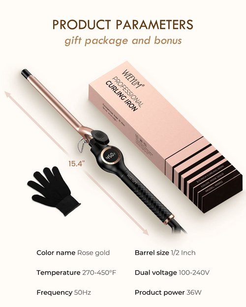 Small Curling Iron 1/2 Inch Barrel, Tiny Curling Wand for Short Hair, Ceramic Tourmaline Hair Curling Iron Double Voltage(100-240V)