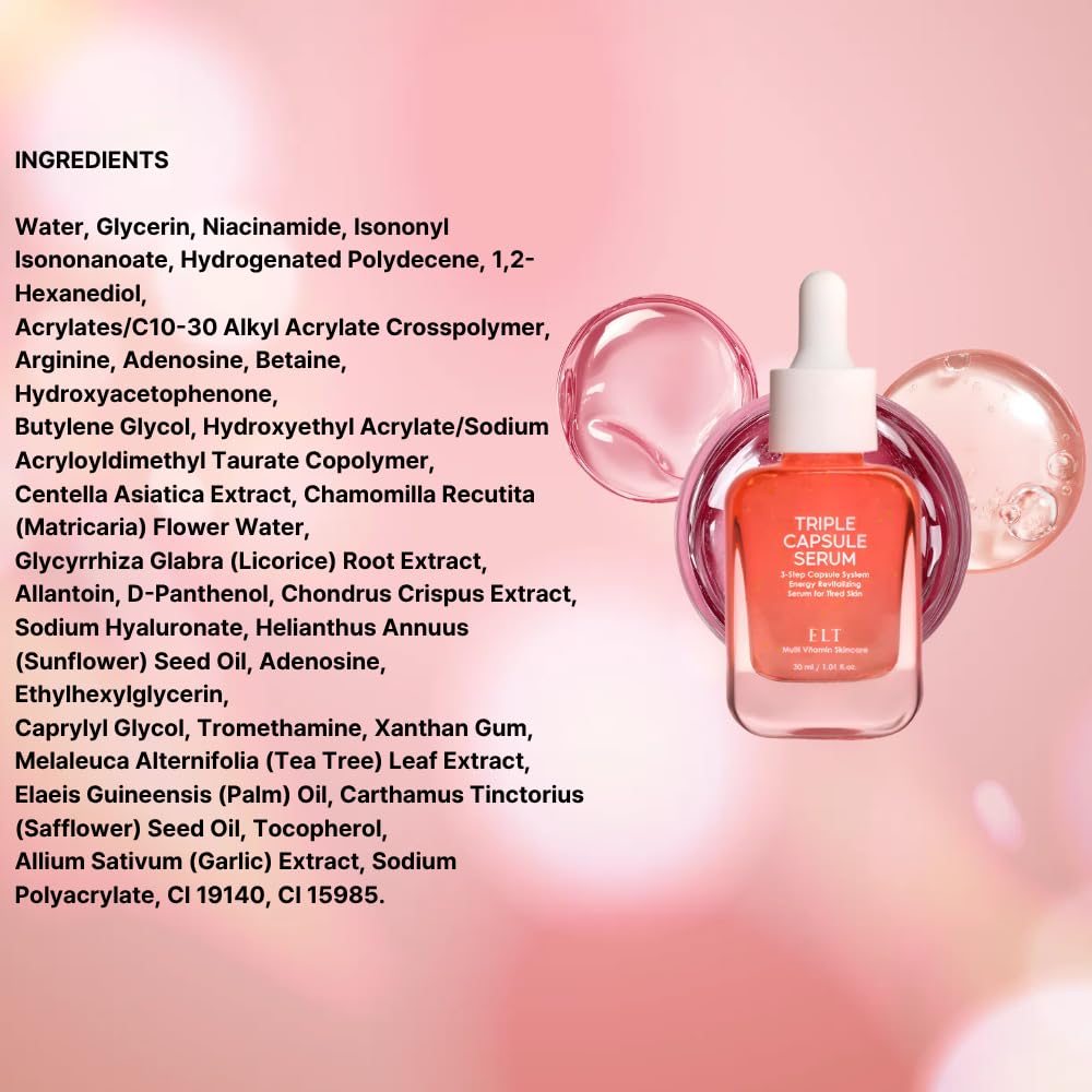ELT Triple Capsule Face Serum - Korean Hydrating & Moisturizing Serum with Rose PDRN, Ceramide, Vitamin C, Taurine - K-Beauty Skincare (30ml/1.01 fl.oz) Eltcosmetics