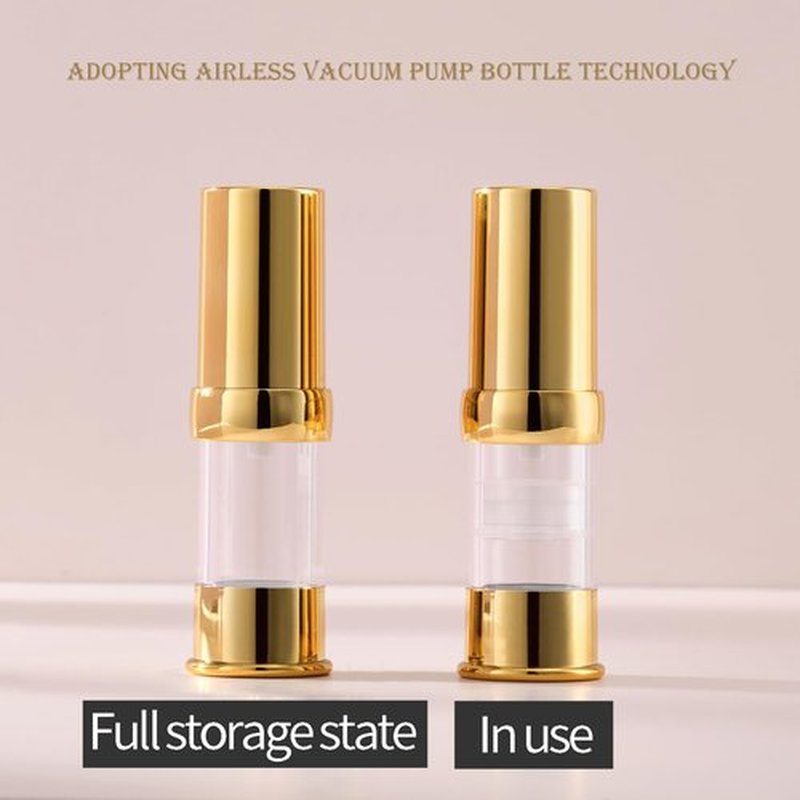 5ml, 10ml, 15g, Golden airless Pump Bottle for Travel, with Travel Bag Set, Empty refillable Cosmetic Pump Bottle, Vacuum Pump Bottle for Toner, Hair Oil, Lotion and Other Liquids (12 Packs)