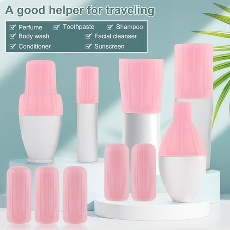 NACHLYNN 10 Pack Silicone Bottle Covers Pink Silicone Travel Size Container Sleeves Travel Bottle Covers Reusable Travel Sleeves for Toiletries for Men Women Travel Toiletry Bag Accessories