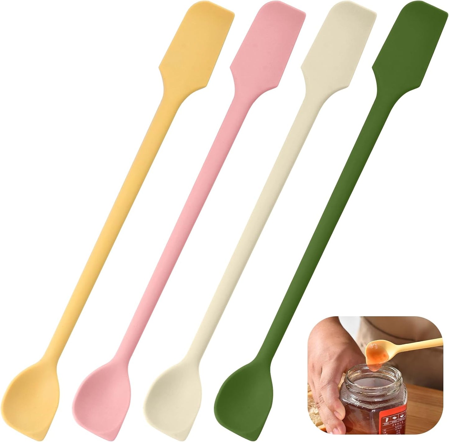 Mini Silicone Spatulas Set - 4 Pcs Multifunctional Kitchen Scrapers for Jars & Cosmetics | Colorful & Reusable