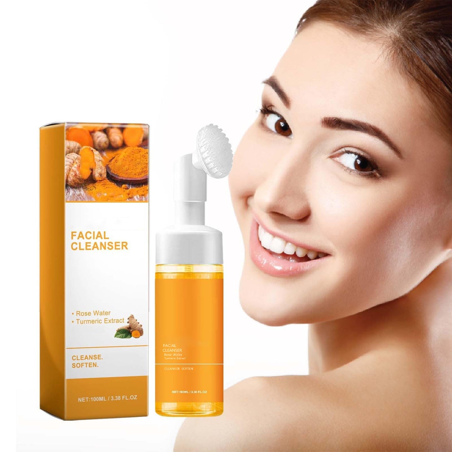 EAEVDJ Turmeric Face Wash With Brush, Deep Cleansing Exfoliating Glow Wash Cleanser.(1 Pcs)