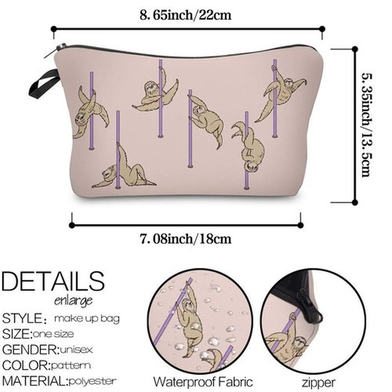 LOOMILOO Cosmetic Bag for Women, Adorable Roomy Makeup Bags Travel Water Resistant Toiletry Bag Accessories Organizer Cute Gifts (pole dance sloth 51819)