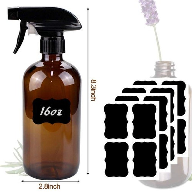 Bontip Glass Spray Bottle, Amber Glass Spray Bottle Set & Accessories for Non-toxic Window Cleaners Aromatherapy Facial Hydration Watering Flowers Hair Care (2 Pack/16 oz) (Amber)