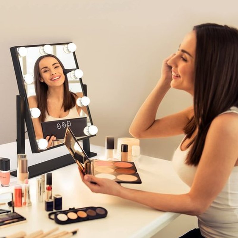 Vanity Mirror with Lights,Lighted Vanity Mirror with 9 Dimmable Bulbs for Dressing Room & Bedroom 3 Color Lighting Modes Detachable 10x Magnification 360°Ratation