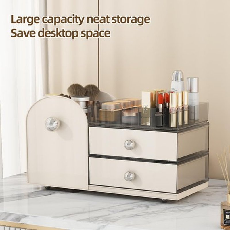 Makeup Organizer with Drawers,High-Capacity Skincare organizers,Makeup Brushes Holder,Make up organizers for Vanity,Cosmetic Display Cases,Bathroom Countertop Organizer(Cream)