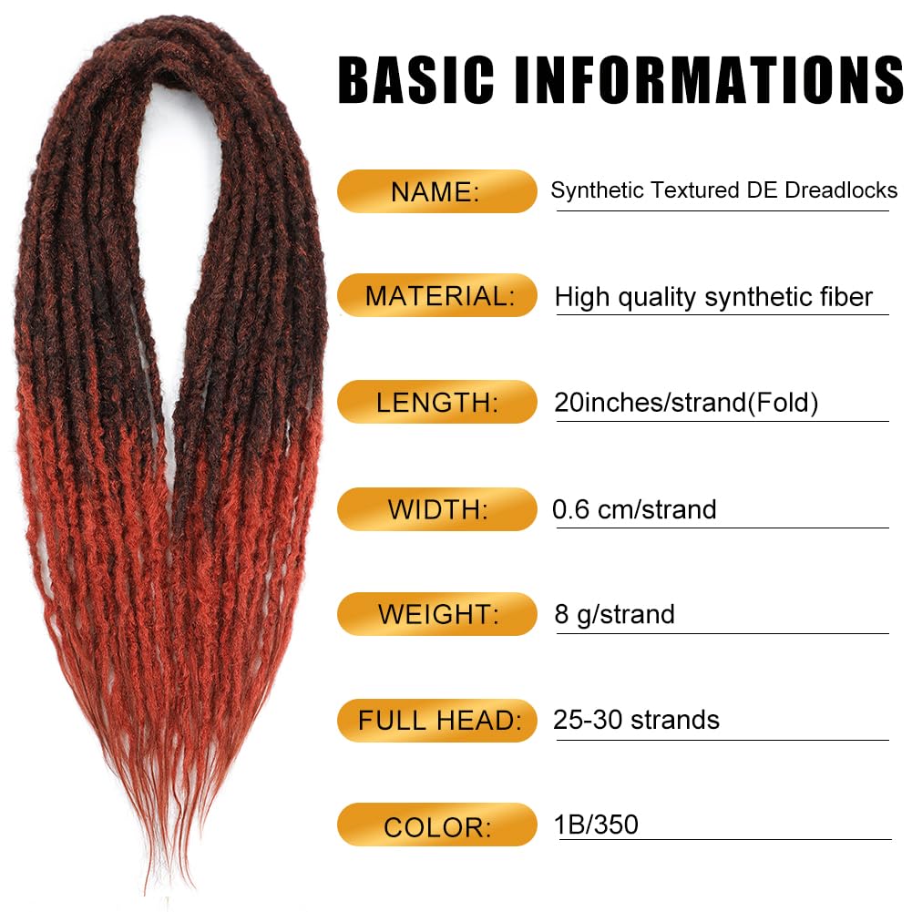 Aguacor Textured Dreads Synthetic Straight Double Ended Dreadlock Extensions with Texture 20inch 25 Strands Thin Soft DE Dread Extensions for Women (25 Strands, 1B/350)
