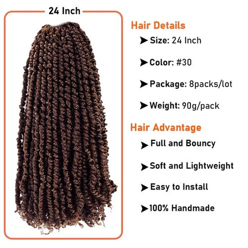 Passion Twist Crochet Hair 24 Inch 8 Packs Pre-Twisted Passion Twist Hair Crochet Hair for Black Women Pre-Looped Crochet Braids Synthetic Crochet Hair Extensions #30