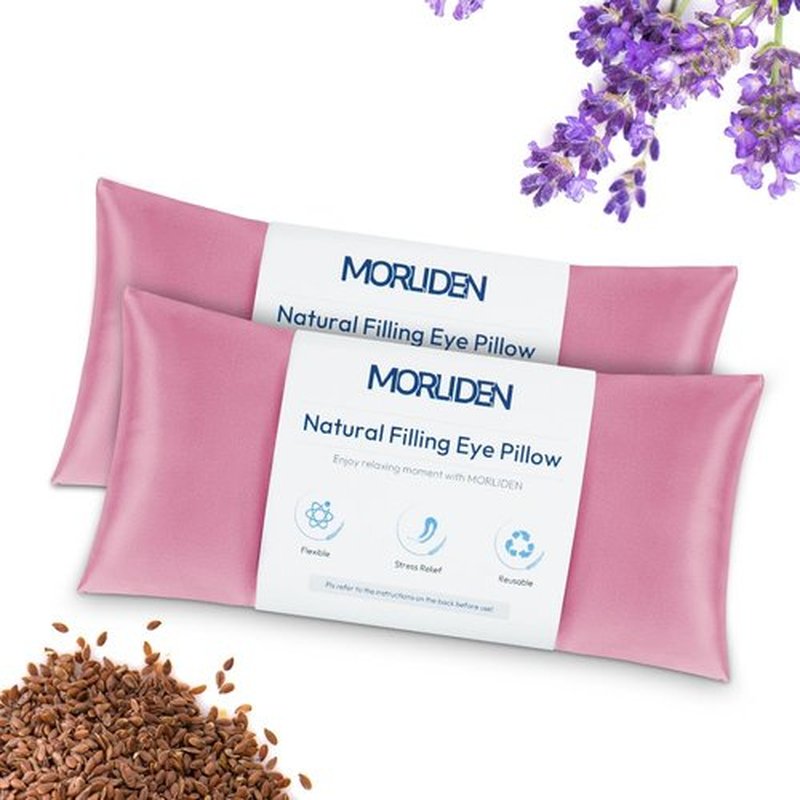 Lavender Eye Pillows for Relaxation, Yoga Eye Pillow for Meditation, Microwavable Weighted Eye Pillow for Yoga, Moist Heat & Cold Eye Compress with Aromatherapy (Pink) - 2 Pack