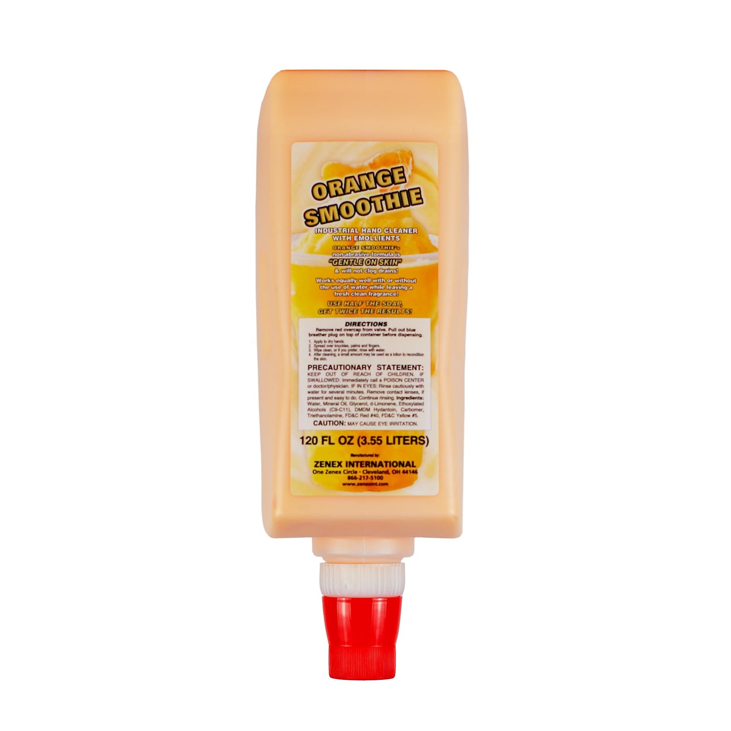 Zenex Orange Smoothie Hand Soap with Emollients - Industrial Hand Cleaner | Citrus Scent | Remove Stubborn Grease & Grime | Moisturizing Non-Abrasive Formula is Gentle On Skin | 3.55 L (4-Pack)